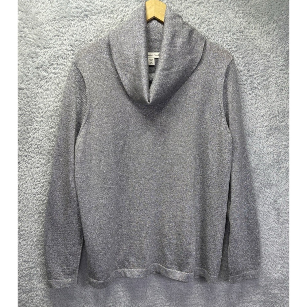 Coldwater Creek Womens 2X Silver Metallic Cowl Neck Blouse Lightweight Knit